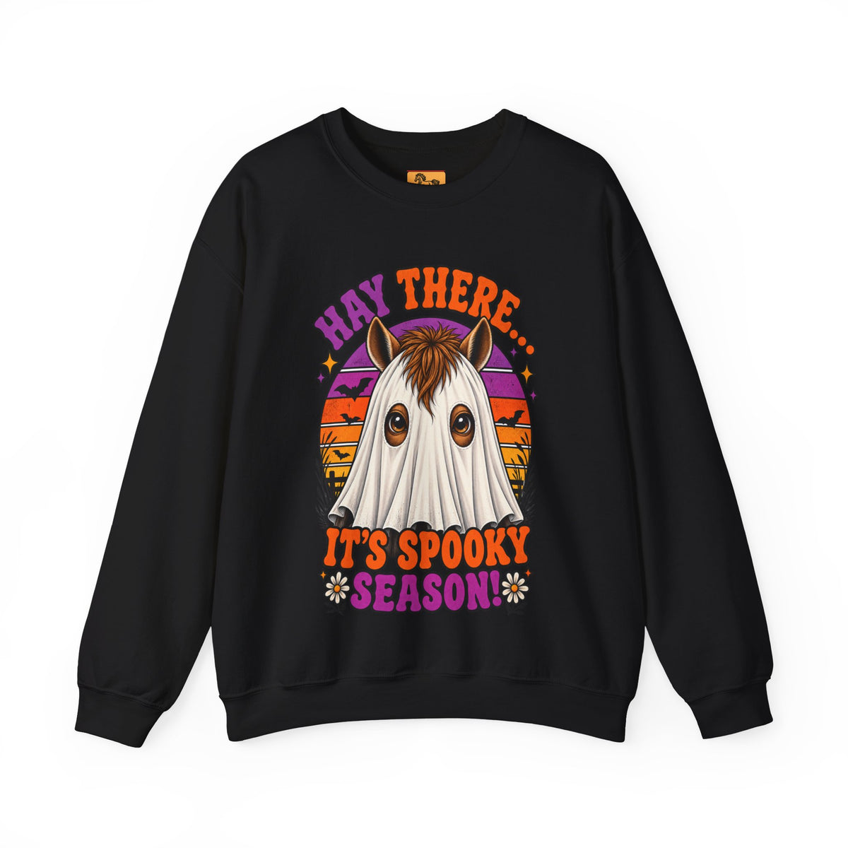 Hay There, It's Spooky Season! Ghost Horse Halloween Sweatshirt Funny Equestrian Crewneck