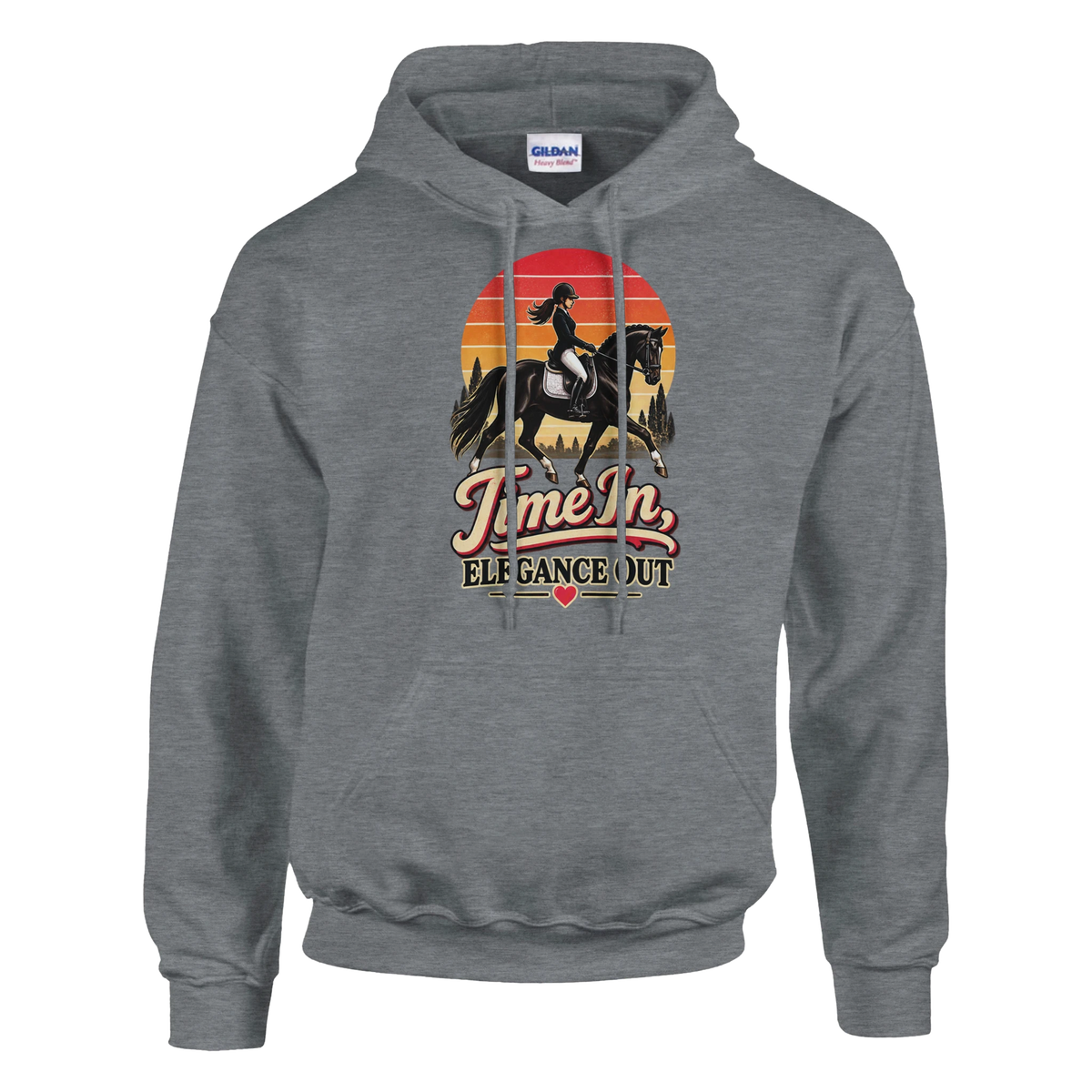 Sport Grey Time In, Elegance Out retro sunset horse hoodie