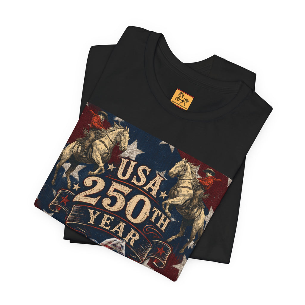 USA 250th Anniversary "Built on Horseback" Patriotic T-Shirt | American Equestrian Tee