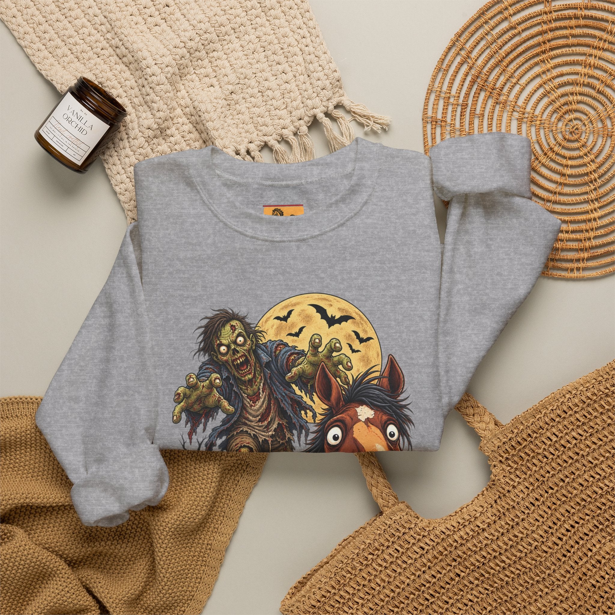 Zombie! Spooky Horse Halloween Sweatshirt Funny Haunted Pony Crewneck
