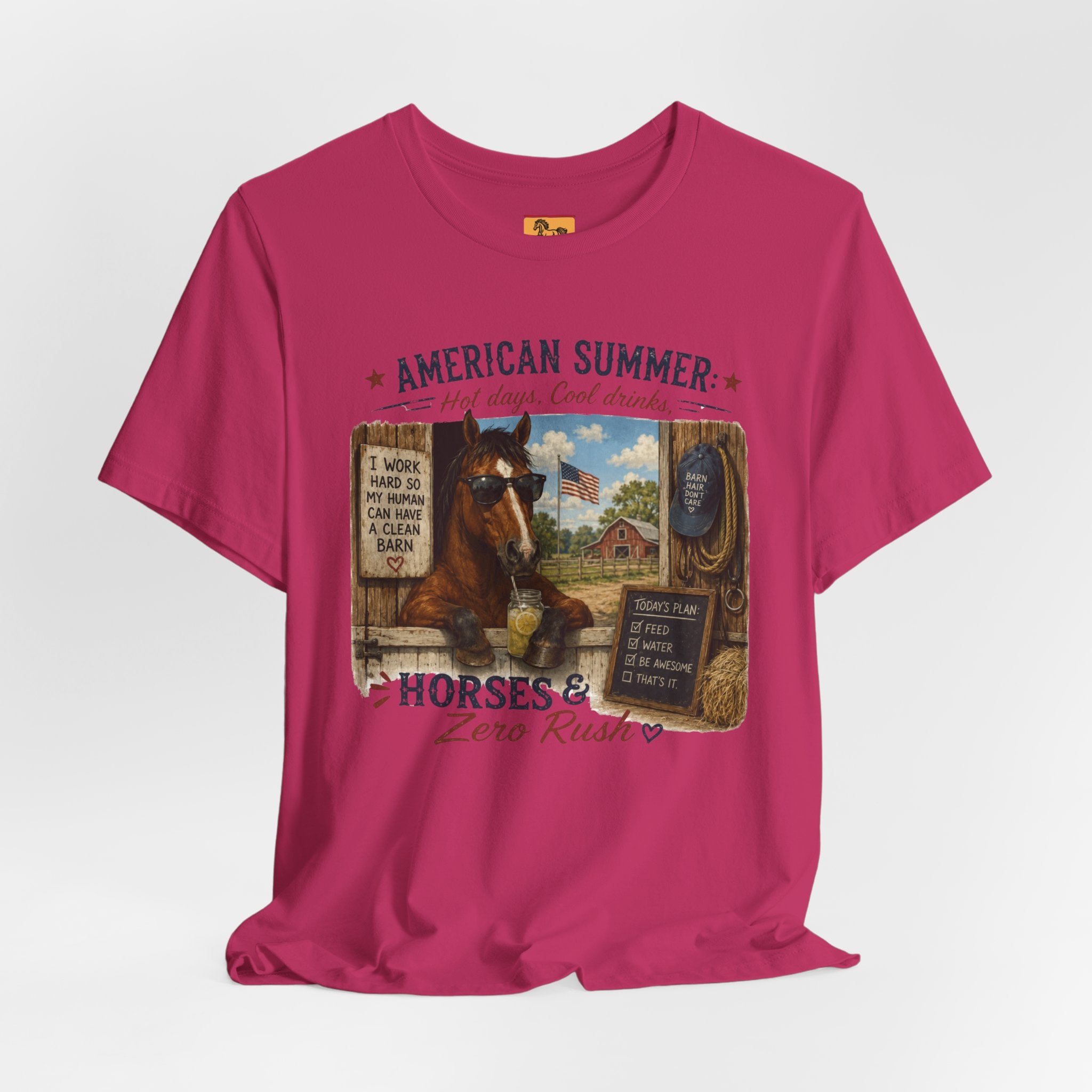 American Summer Horses T-Shirt | "Horses & Zero Rush" Vintage Farm Tee