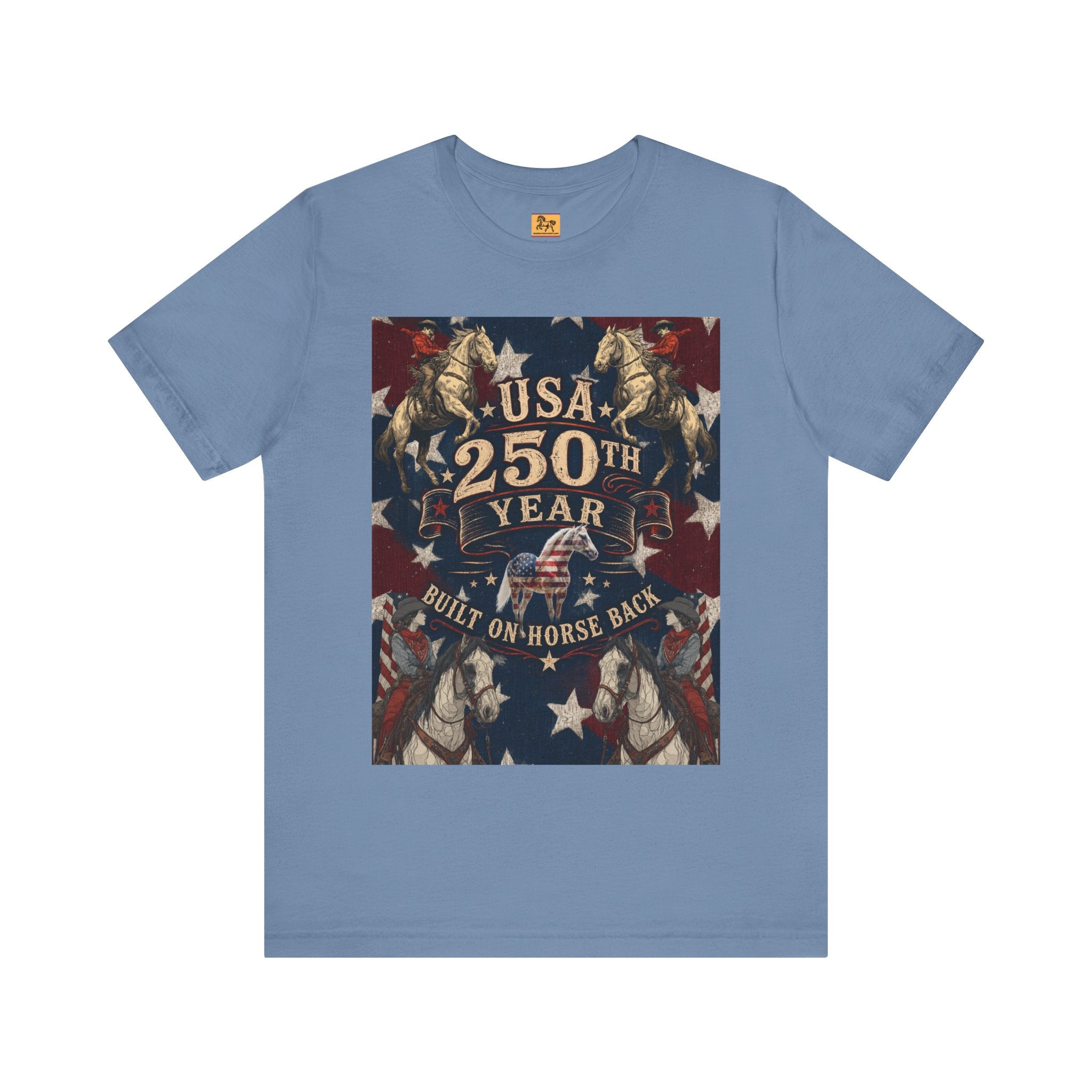 USA 250th Anniversary "Built on Horseback" Patriotic T-Shirt | American Equestrian Tee