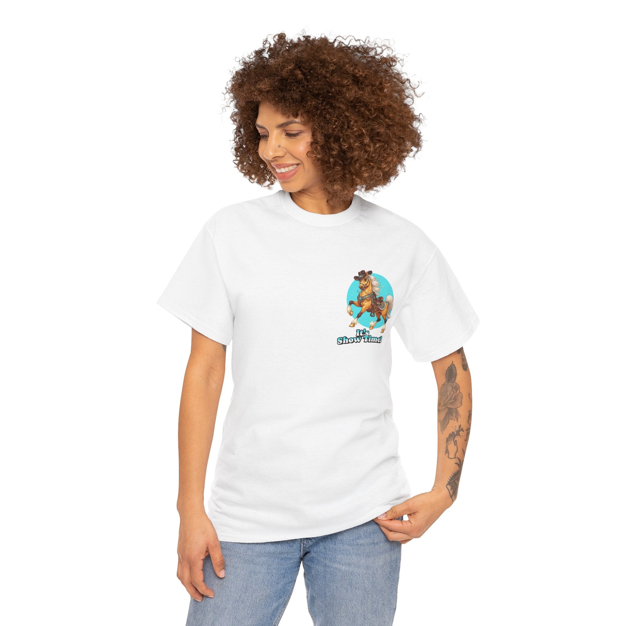 "It's Show Time!" Equestrian T-Shirt | Small Logo Horse Show Graphic Tee