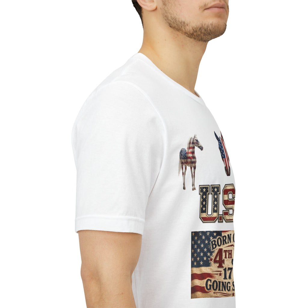 USA Born on the 4th of July 1776 Independence Day Patriotic T-Shirt | American Horse Tee