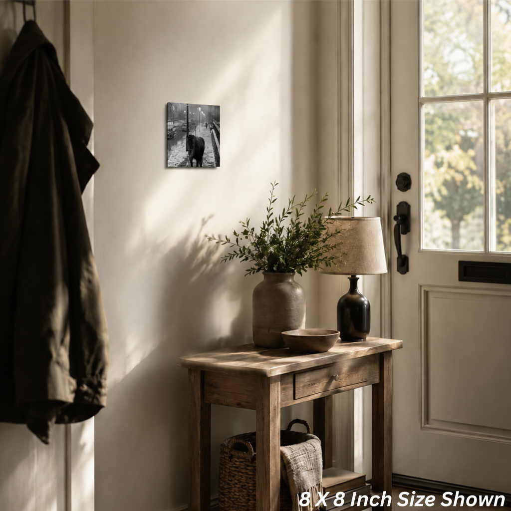 Film Noir Horse Wall Art Vintage NYC Snow Scene Brushed Aluminum Print