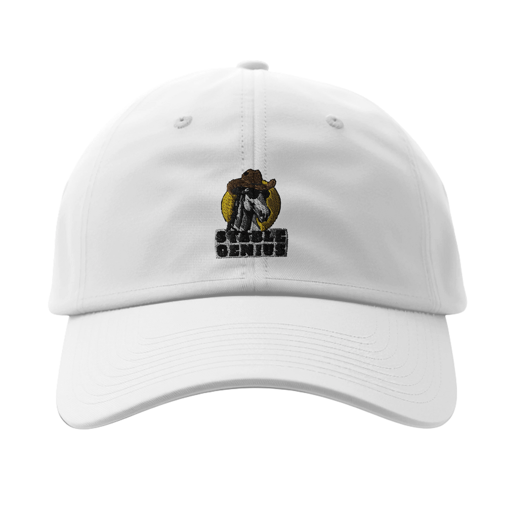 White Stable Genius Horse Cap, Funny Equestrian Dad Hat, Embroidered Cowboy Horse Gift for Horse Lovers, Flexfit 6277 Baseball Cap