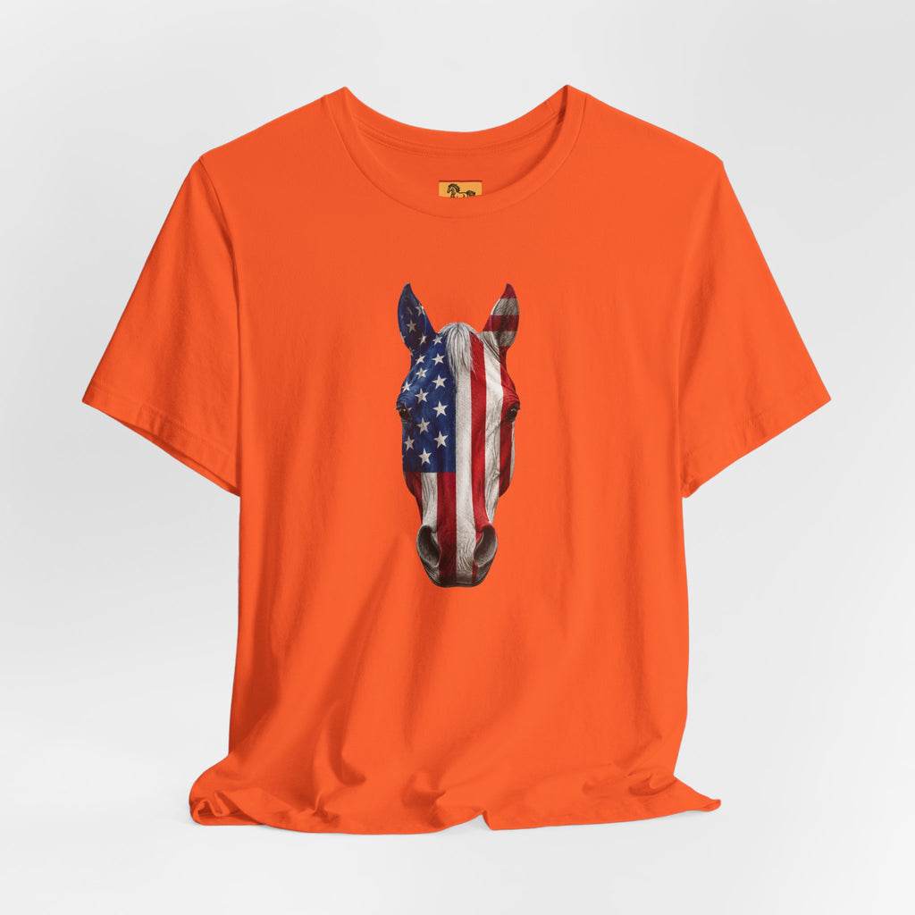 American Flag Horse Head Tee | Patriotic Equestrian T-Shirt for 4th of July