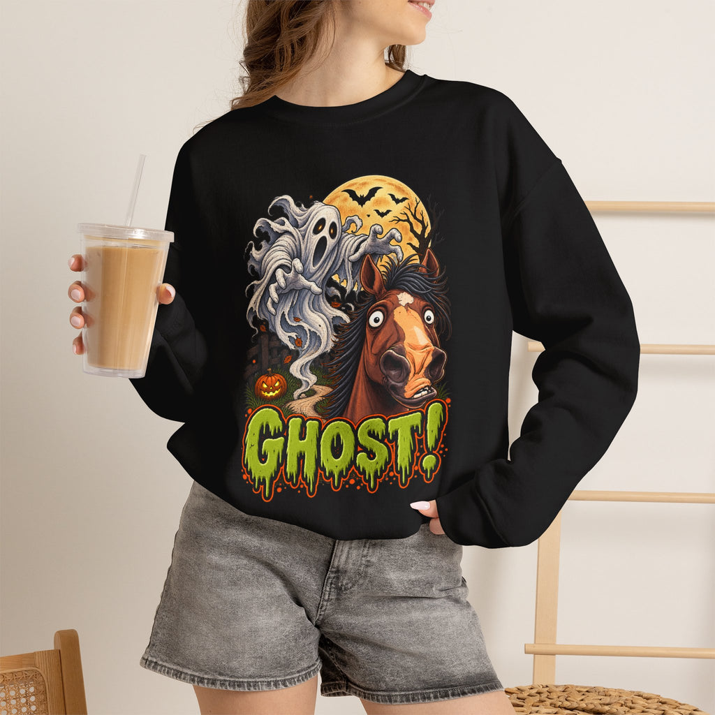 Ghost! Spooky Horse Halloween Sweatshirt Funny Haunted Pony Crewneck