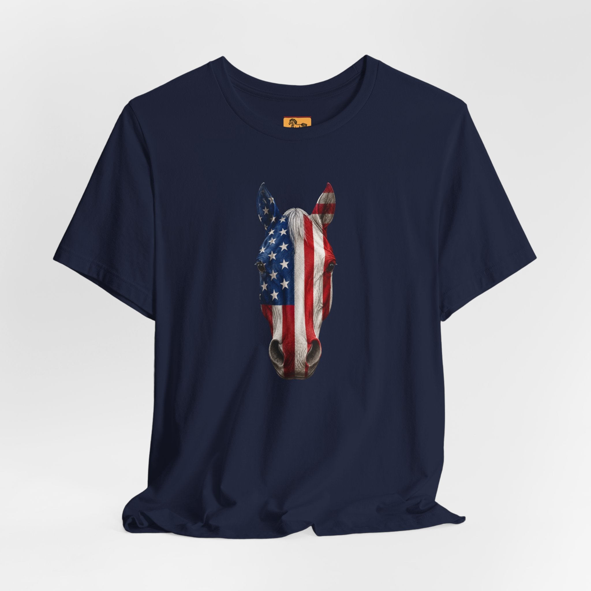 American Flag Horse Head Tee | Patriotic Equestrian T-Shirt for 4th of July