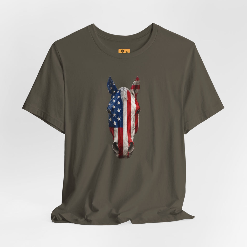American Flag Horse Head Tee | Patriotic Equestrian T-Shirt for 4th of July