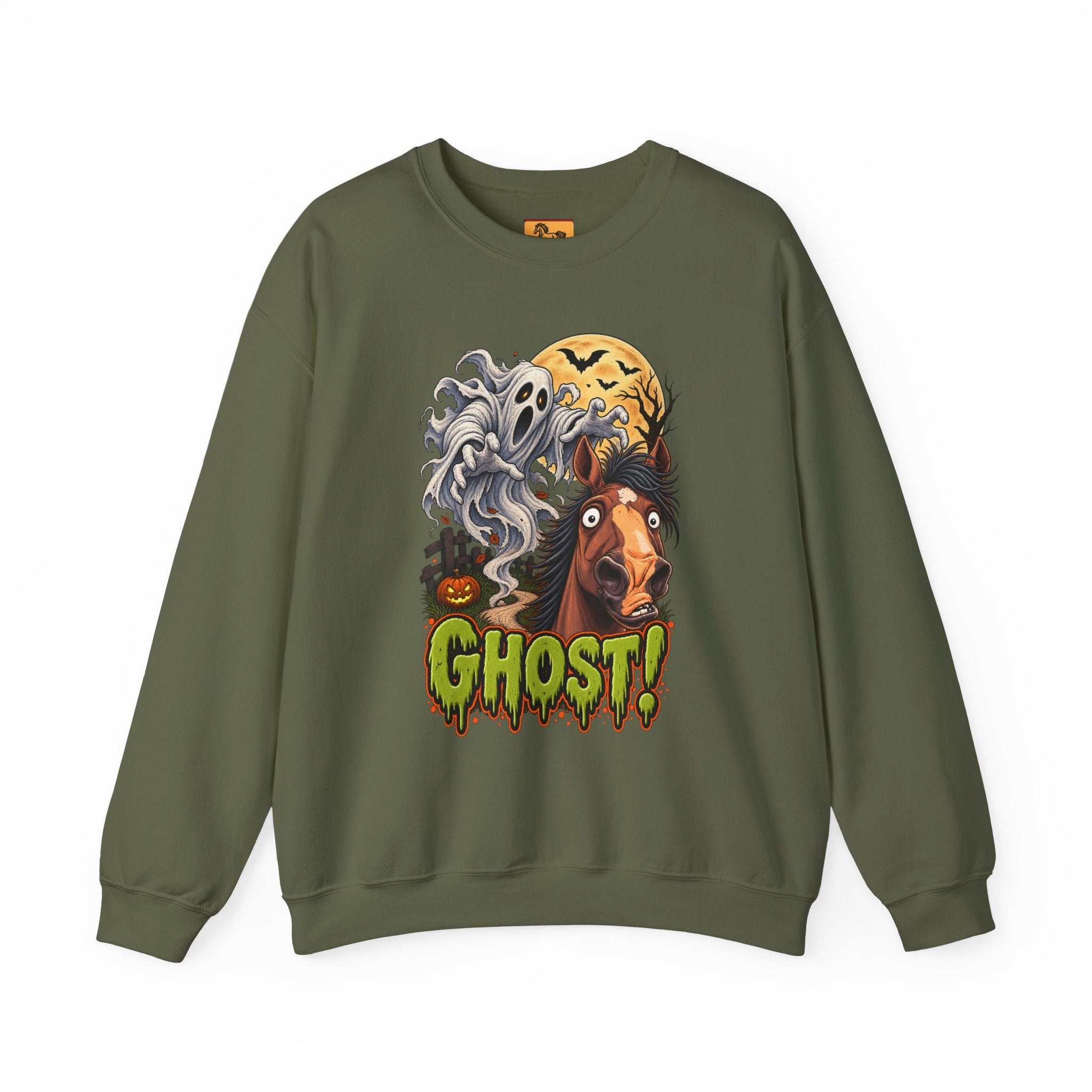 Ghost! Spooky Horse Halloween Sweatshirt Funny Haunted Pony Crewneck