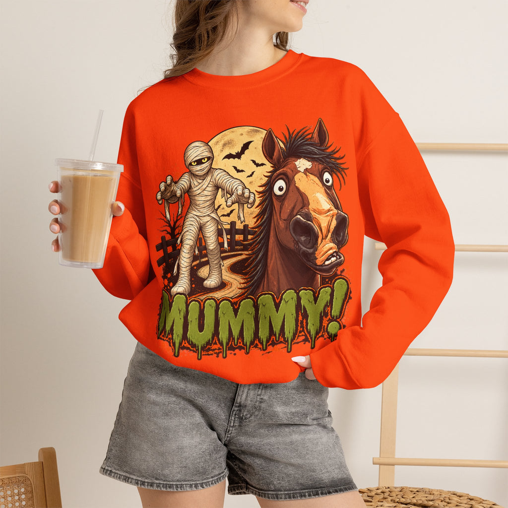 Mummy! Spooky Horse Halloween Sweatshirt Funny Haunted Pony Crewneck