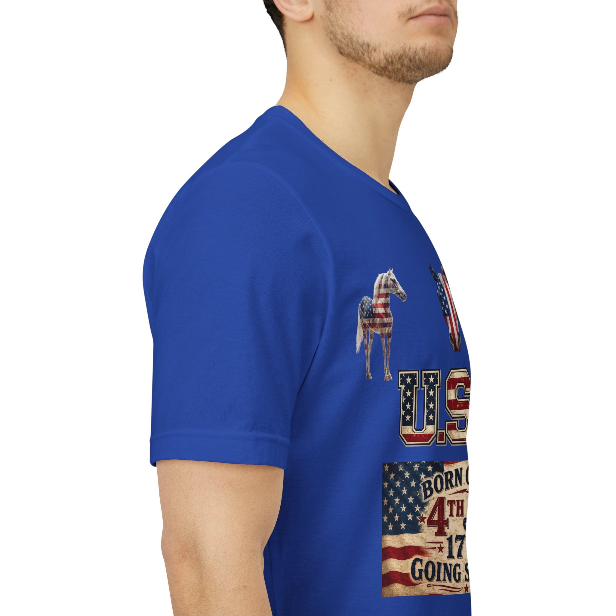 USA Born on the 4th of July 1776 Independence Day Patriotic T-Shirt | American Horse Tee