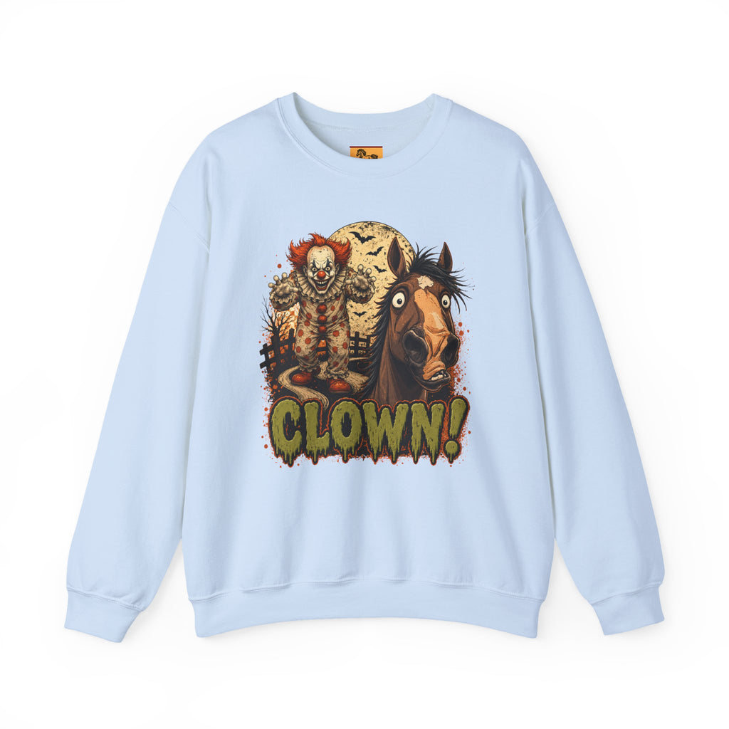 Clown! Creepy Carnival Horse Halloween Sweatshirt Funny Spooked Pony Crewneck
