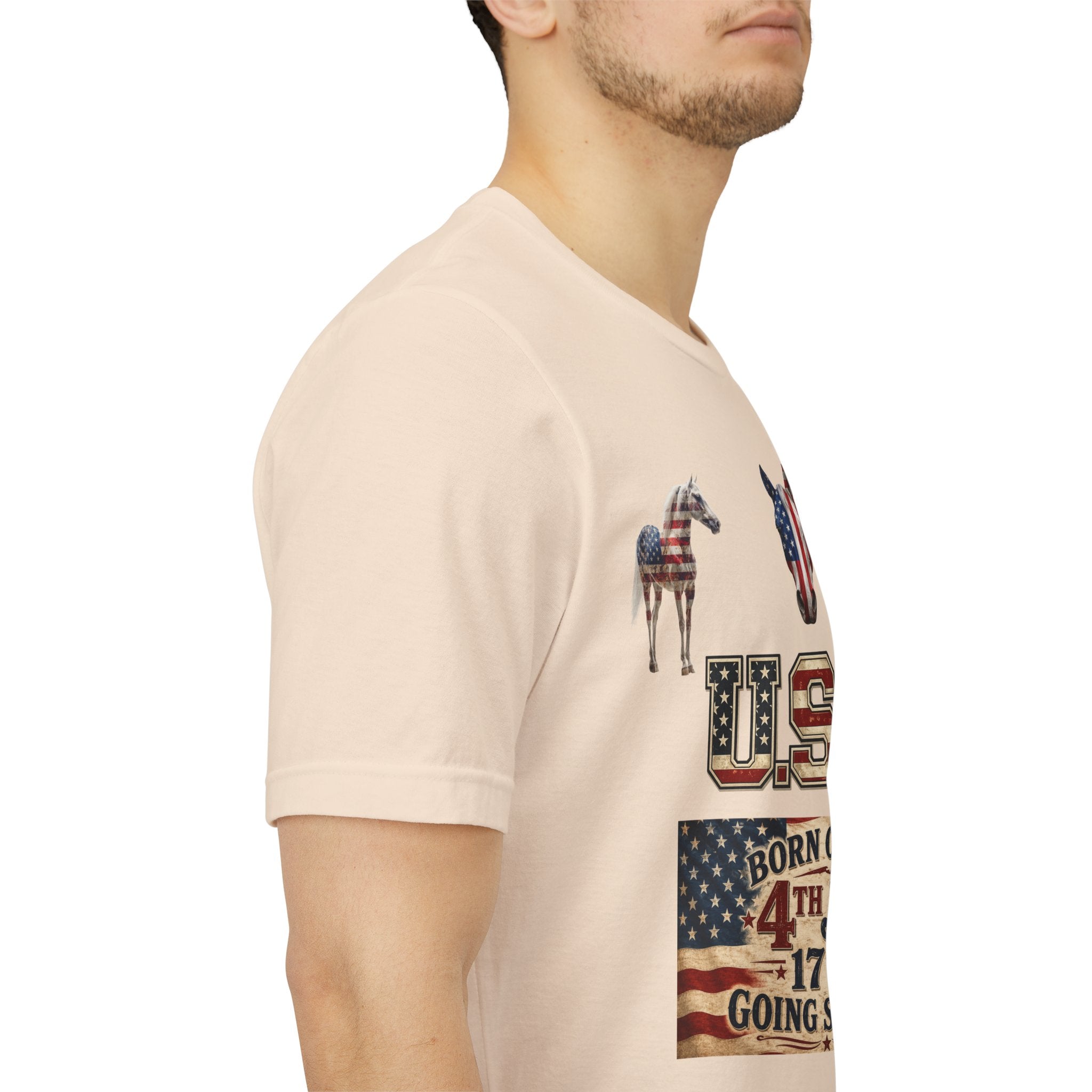 USA Born on the 4th of July 1776 Independence Day Patriotic T-Shirt | American Horse Tee
