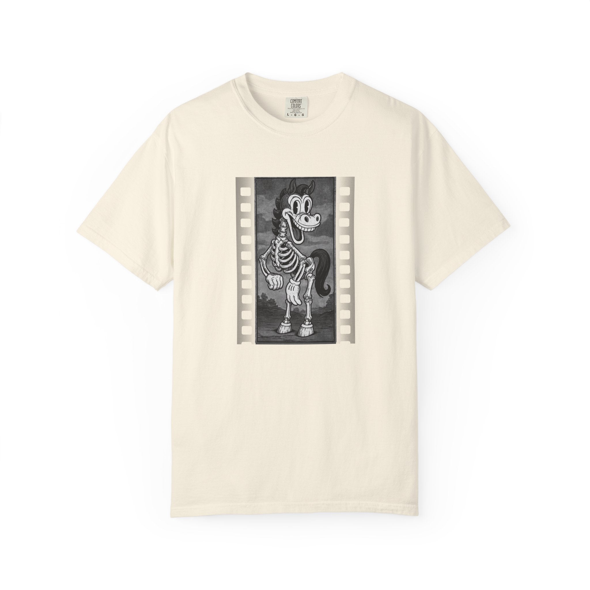 Funny Skeleton Horse Halloween T-Shirt Cute Vintage Cartoon Tee Comfort Colors 1717 Retro Film Reel Design