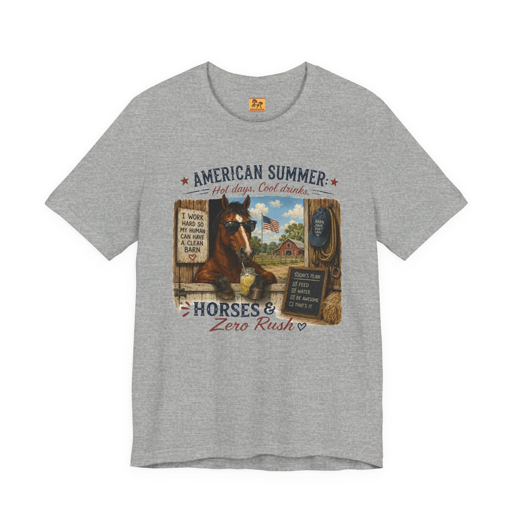 American Summer Horses T-Shirt | "Horses & Zero Rush" Vintage Farm Tee