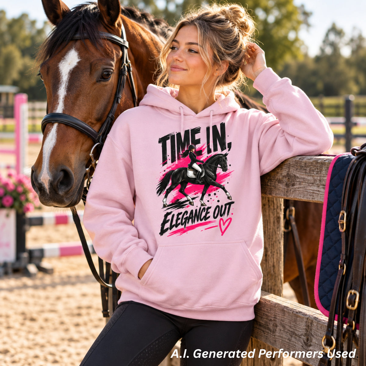 Time In, Elegance Out Grunge Dressage Hoodie Bold Graphic Equestrian Sweatshirt Gift