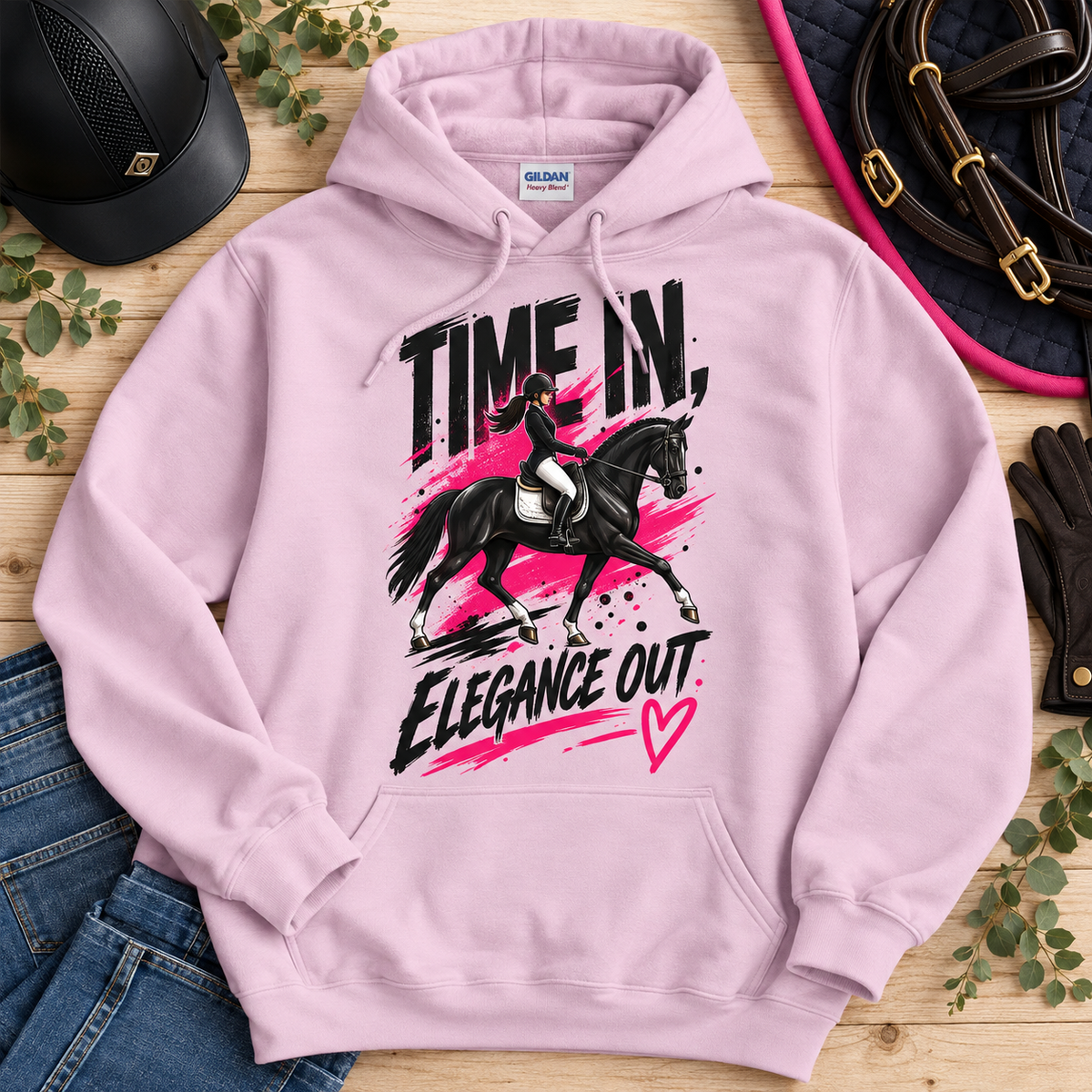 Time In, Elegance Out Grunge Dressage Hoodie Bold Graphic Equestrian Sweatshirt Gift