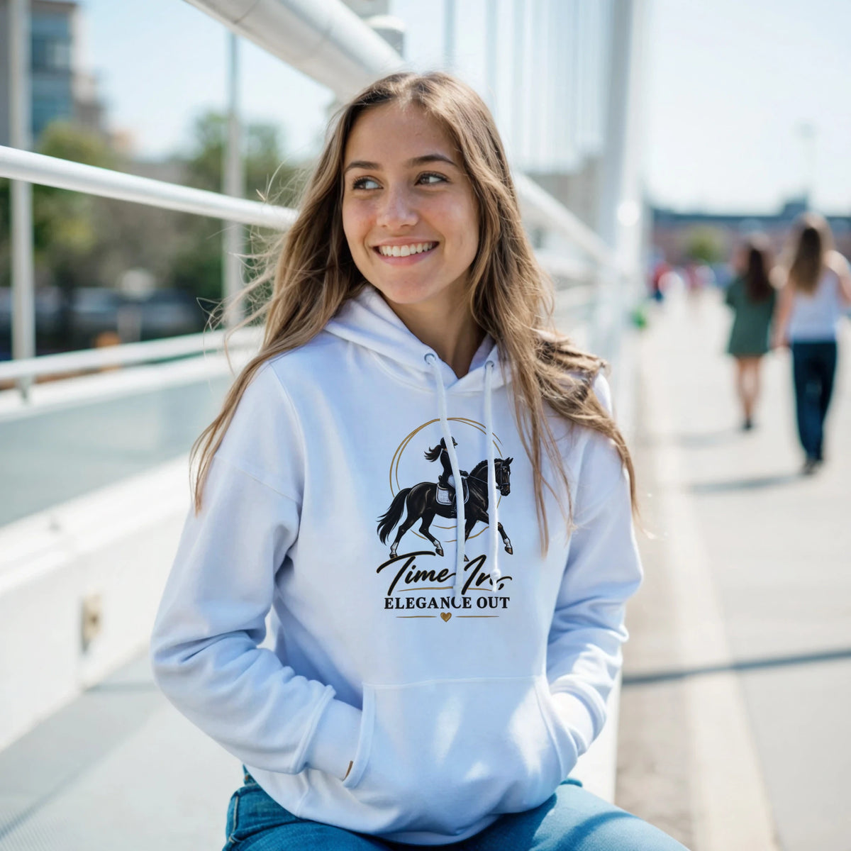 White Time In, Elegance Out dressage hoodie by Hay There Horse Art, view 11