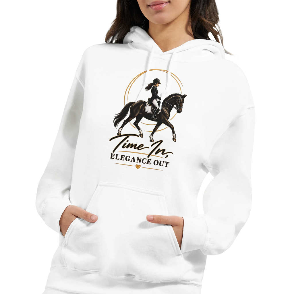 Time In, Elegance Out dressage hoodie by Hay There Horse Art, view 14