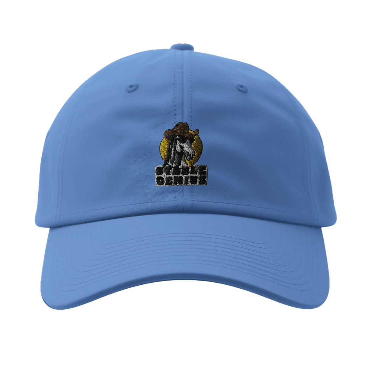 Carolina Blue Stable Genius Horse Cap, Funny Equestrian Dad Hat, Embroidered Cowboy Horse Gift for Horse Lovers, Flexfit 6277 Baseball Cap